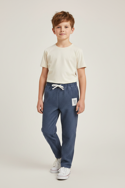 Pantalon Velours Bleu Côtelé Enfant Décontracté Droit - Cordé