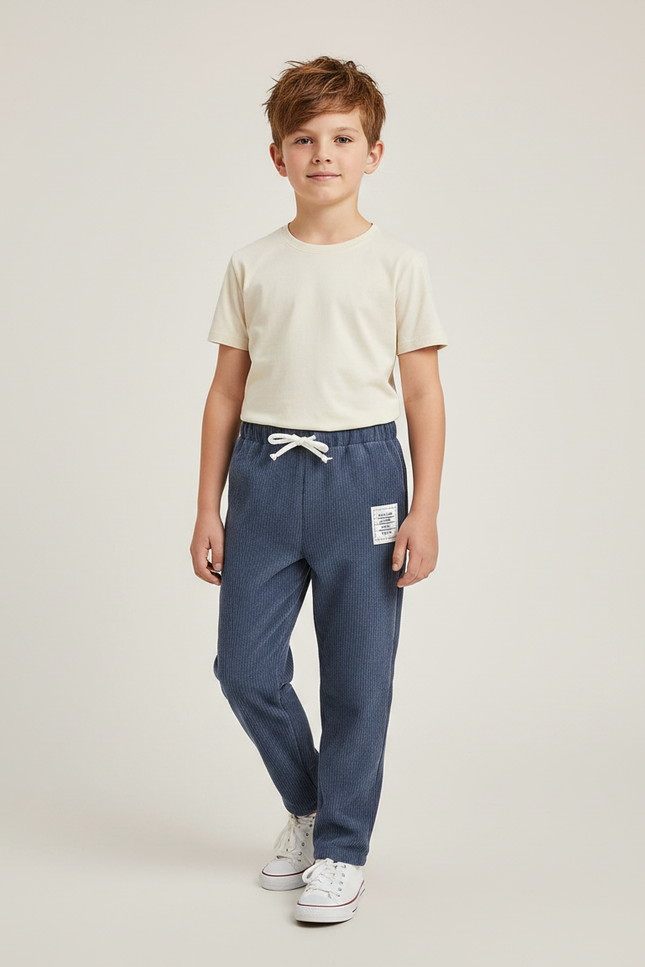 Pantalon Velours Bleu Côtelé Enfant Décontracté Droit - Cordé
