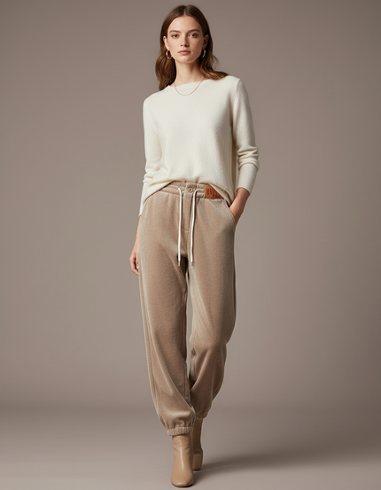 Pantalon Velours Beige Ample Doux Confortable Hiver