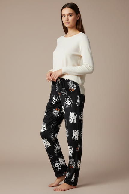 Pantalon Velours Noir Ample Flannel Hello Kitty