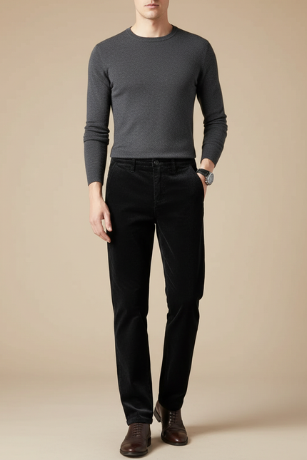 Pantalon Velours Côtelé Noir Homme Droit Slim - Cordé
