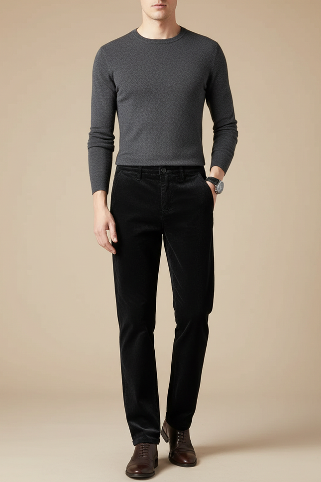 Pantalon Velours Côtelé Noir Homme Droit Slim - Cordé