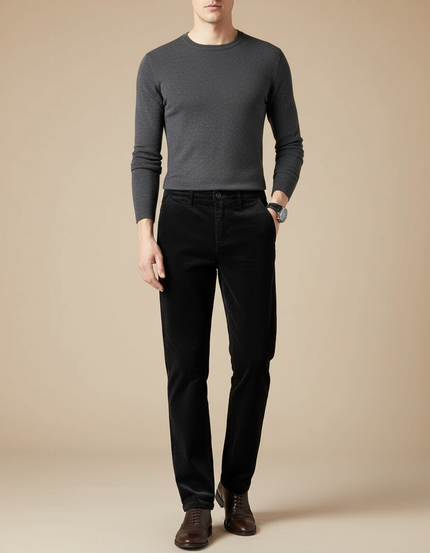 Pantalon Velours Côtelé Noir Homme Droit Slim - Cordé