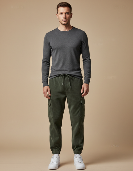 Pantalon Velours Cargo Vert Côtelé Décontracté Homme - Cordé