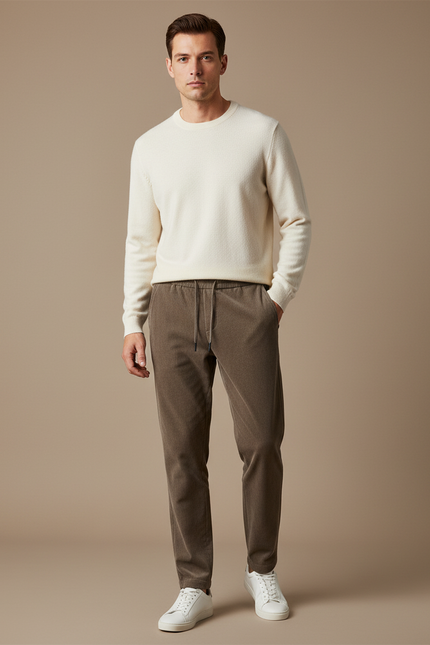 Pantalon Velours Marron Côtelé Décontracté Jogger Homme Cordon - Cordé