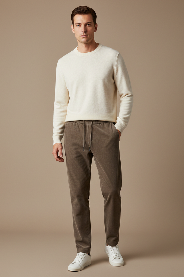 Pantalon Velours Marron Côtelé Décontracté Jogger Homme Cordon - Cordé