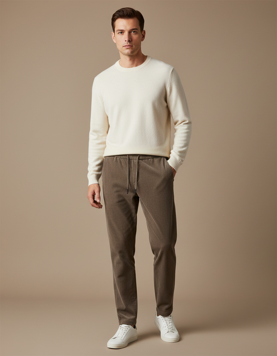 Pantalon Velours Marron Côtelé Décontracté Jogger Homme Cordon - Cordé