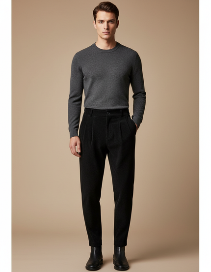 Pantalon Velours Côtelé Noir Plissé Homme Décontracté - Cordé