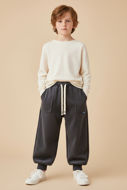 Pantalon Velours Gris Ample Décontracté Enfant Hiver - Molleton