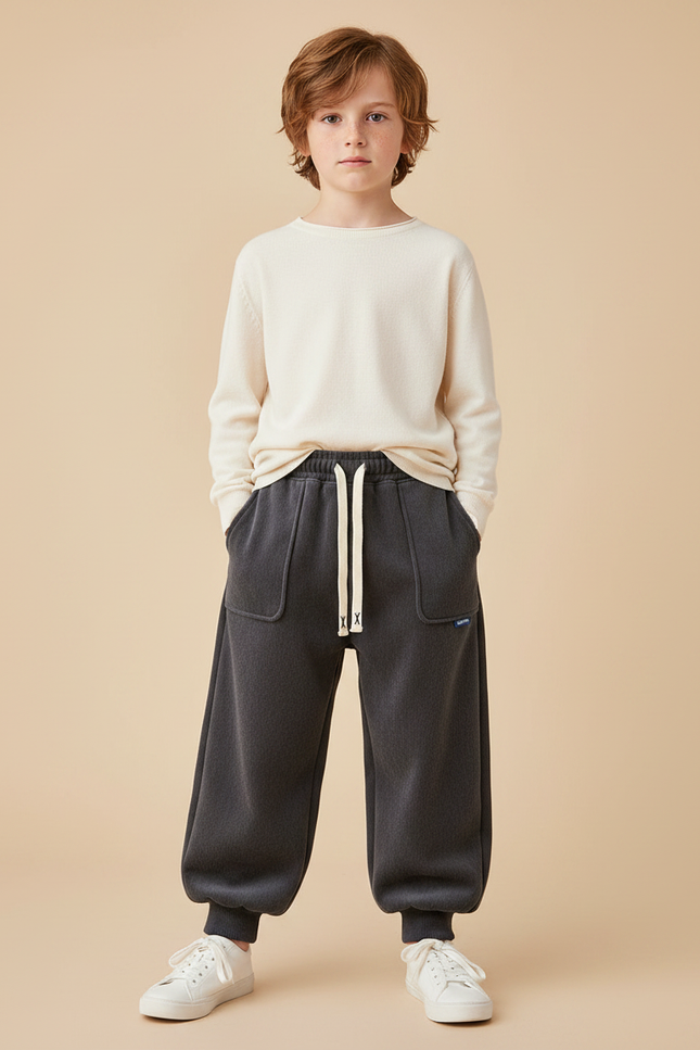 Pantalon Velours Gris Ample Décontracté Enfant Hiver - Molleton