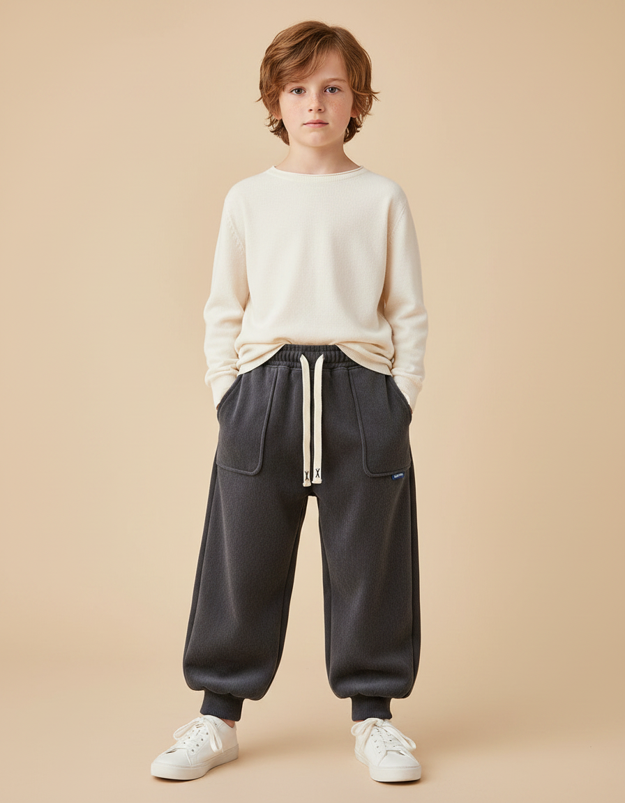 Pantalon Velours Gris Ample Décontracté Enfant Hiver - Molleton