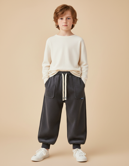 Pantalon Velours Gris Ample Décontracté Enfant Hiver - Molleton