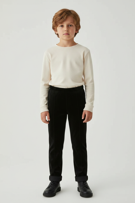 Pantalon Velours Noir Coupe Droite Enfant Simple