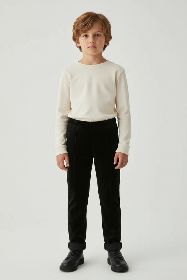 Pantalon Velours Noir Coupe Droite Enfant Simple