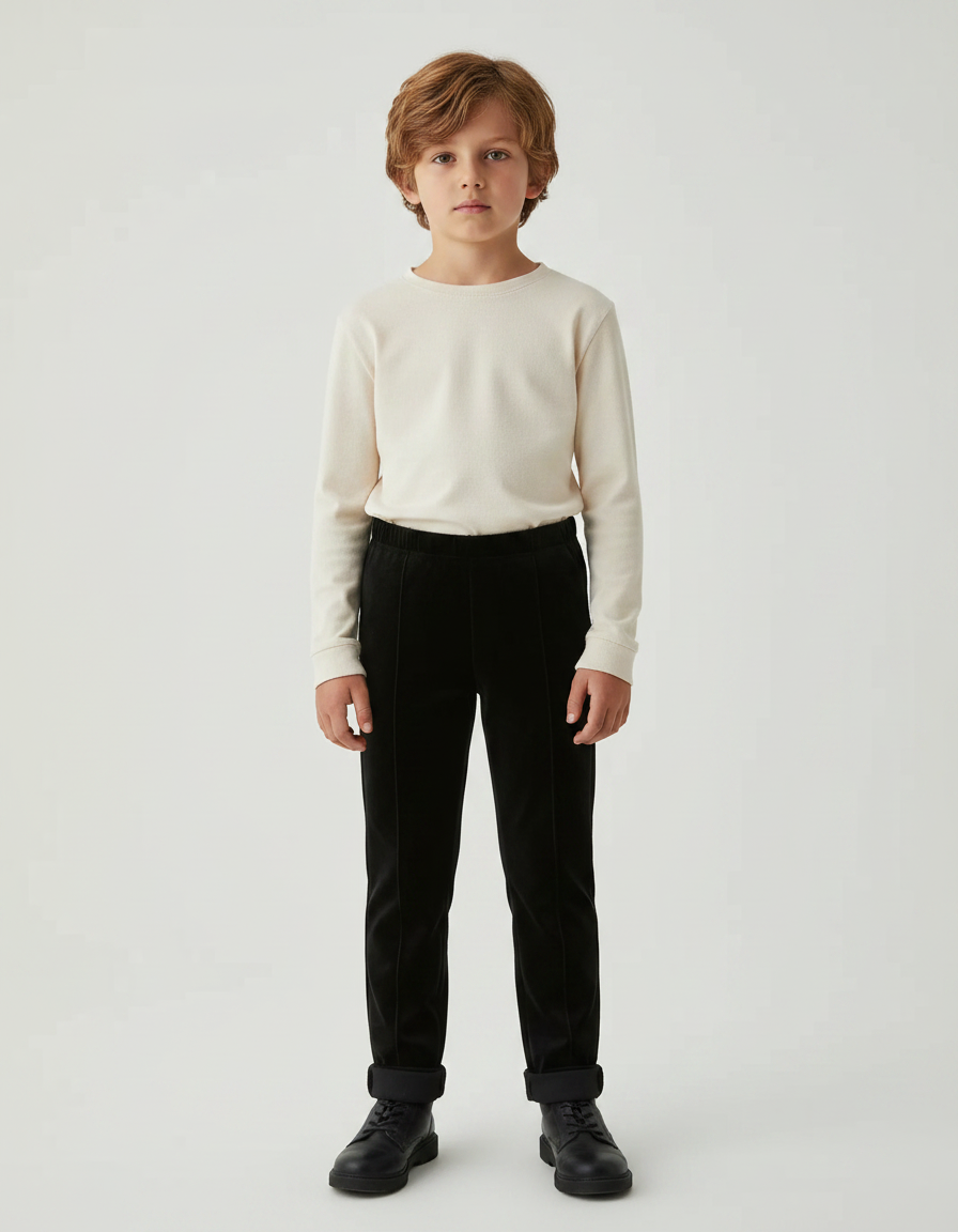Pantalon Velours Noir Coupe Droite Enfant Simple