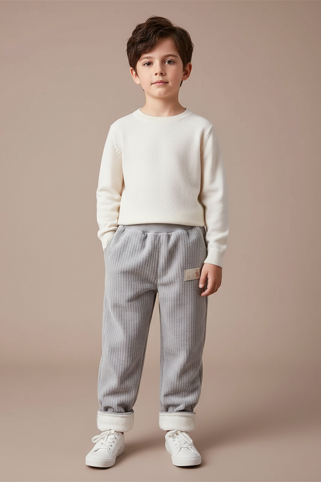 Pantalon Velours Côtelé Gris Enfant Doublé Chaud