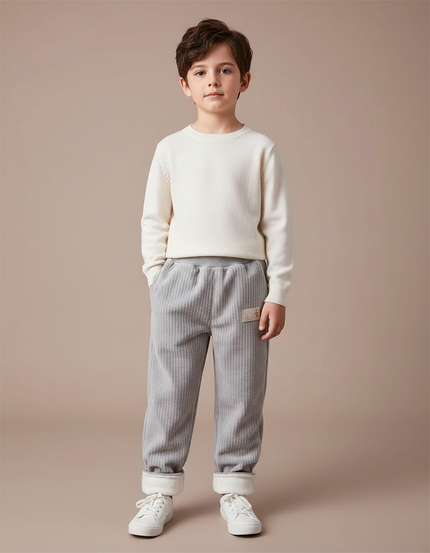 Pantalon Velours Côtelé Gris Enfant Doublé Chaud