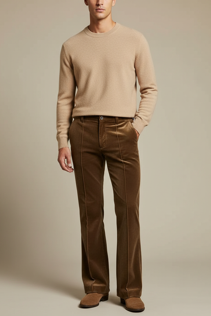 Pantalon Velours Marron Évasé Côtelé Homme Élégant