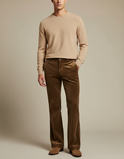 Pantalon Velours Marron Évasé Côtelé Homme Élégant