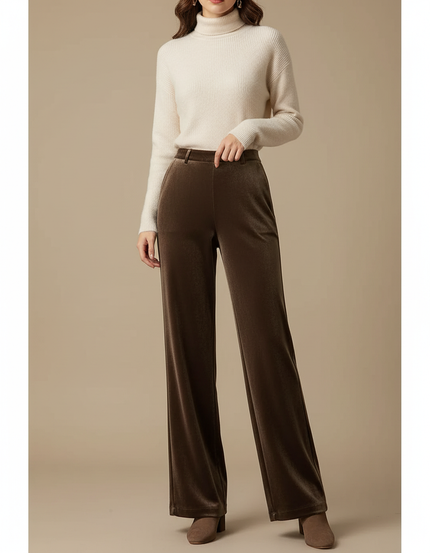 Pantalon Velours Marron Large Fluide Élégant