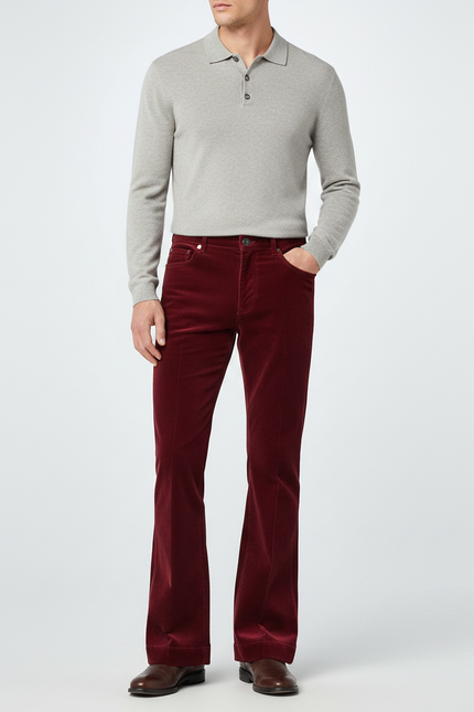 Pantalon Velour Patte D'eph Homme - Bordeaux Cordé