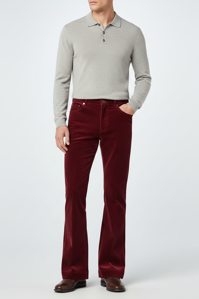 Pantalon Velour Patte D'eph Homme - Bordeaux Cordé