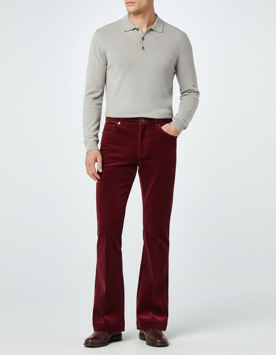 Pantalon Velour Patte D'eph Homme - Bordeaux Cordé