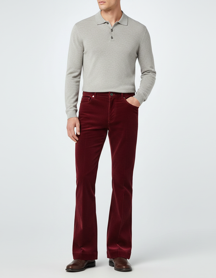 Pantalon Velour Patte D'eph Homme - Bordeaux Cordé