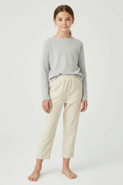 Pantalon Velours Beige Côtelé Ample Enfant Décontracté