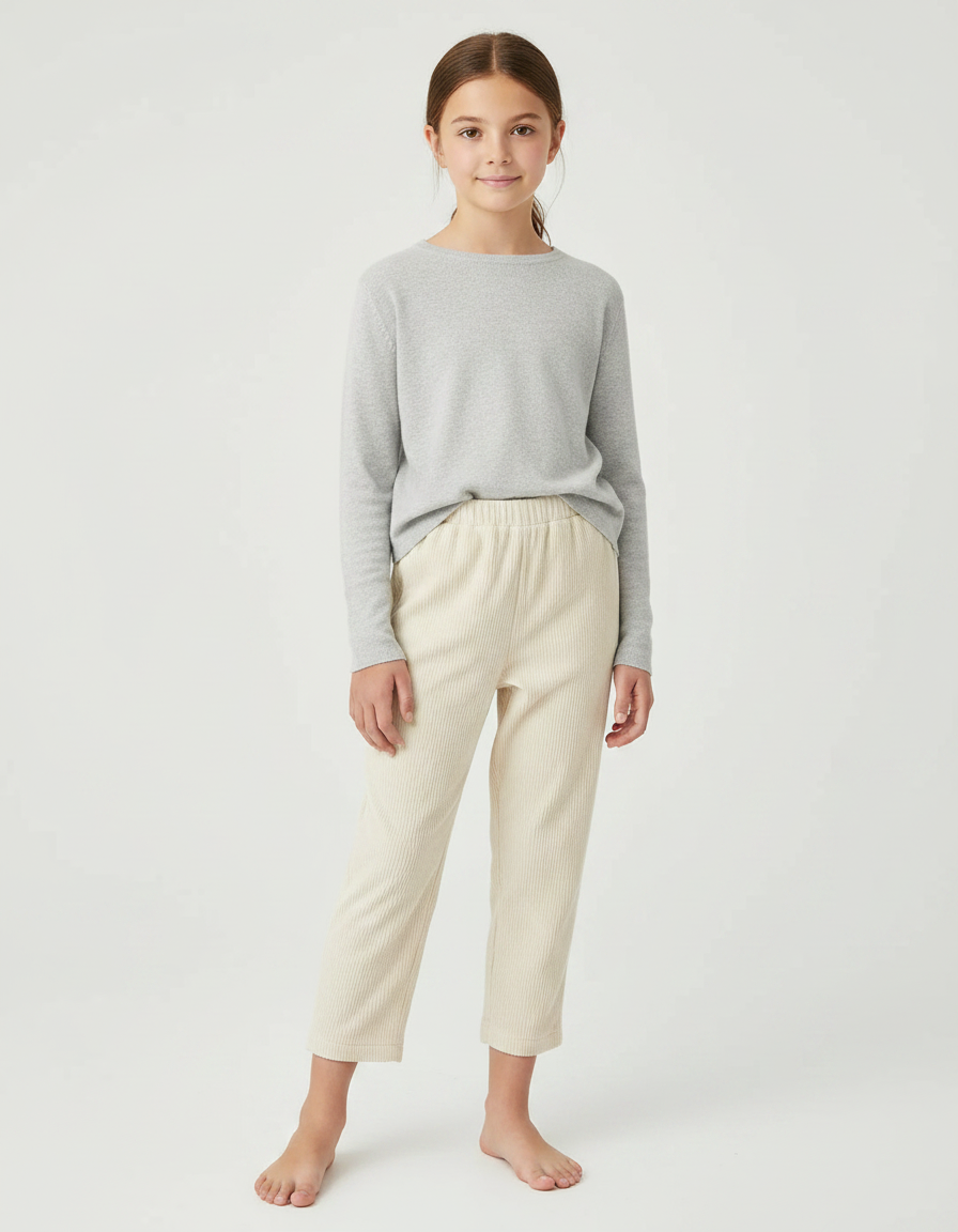 Pantalon Velours Beige Côtelé Ample Enfant Décontracté
