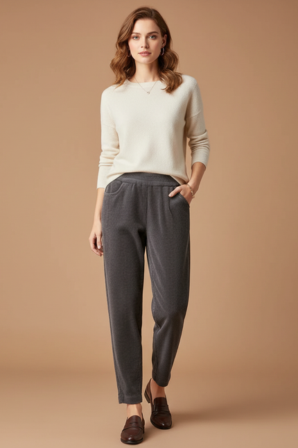 Pantalon Velours Côtelé Gris Décontracté Femme Chic Harem - Cordé