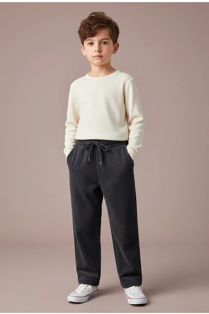 Pantalon Velours Côtelé Gris Ample Enfant Épais - Cordé