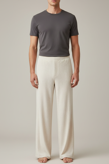 Pantalon Velours Crème Droit Côtelé Décontracté Homme - Beige Cordé