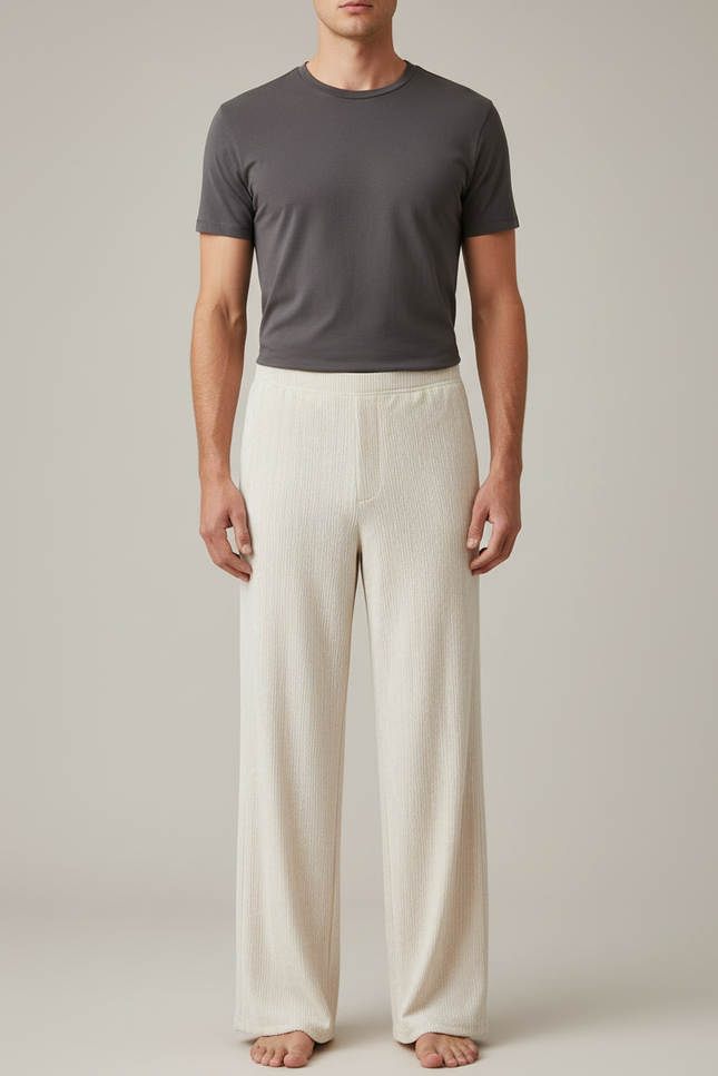 Pantalon Velours Crème Droit Côtelé Décontracté Homme - Beige Cordé