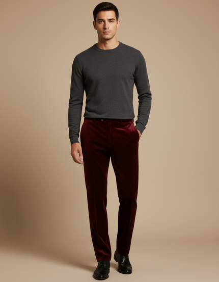Pantalon Velours Bordeaux Droit Homme Élégant Classique