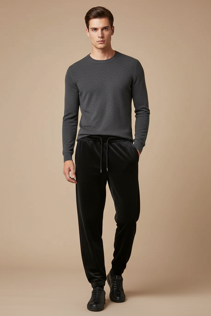Pantalon Velours Noir Homme Droit Décontracté Élégant