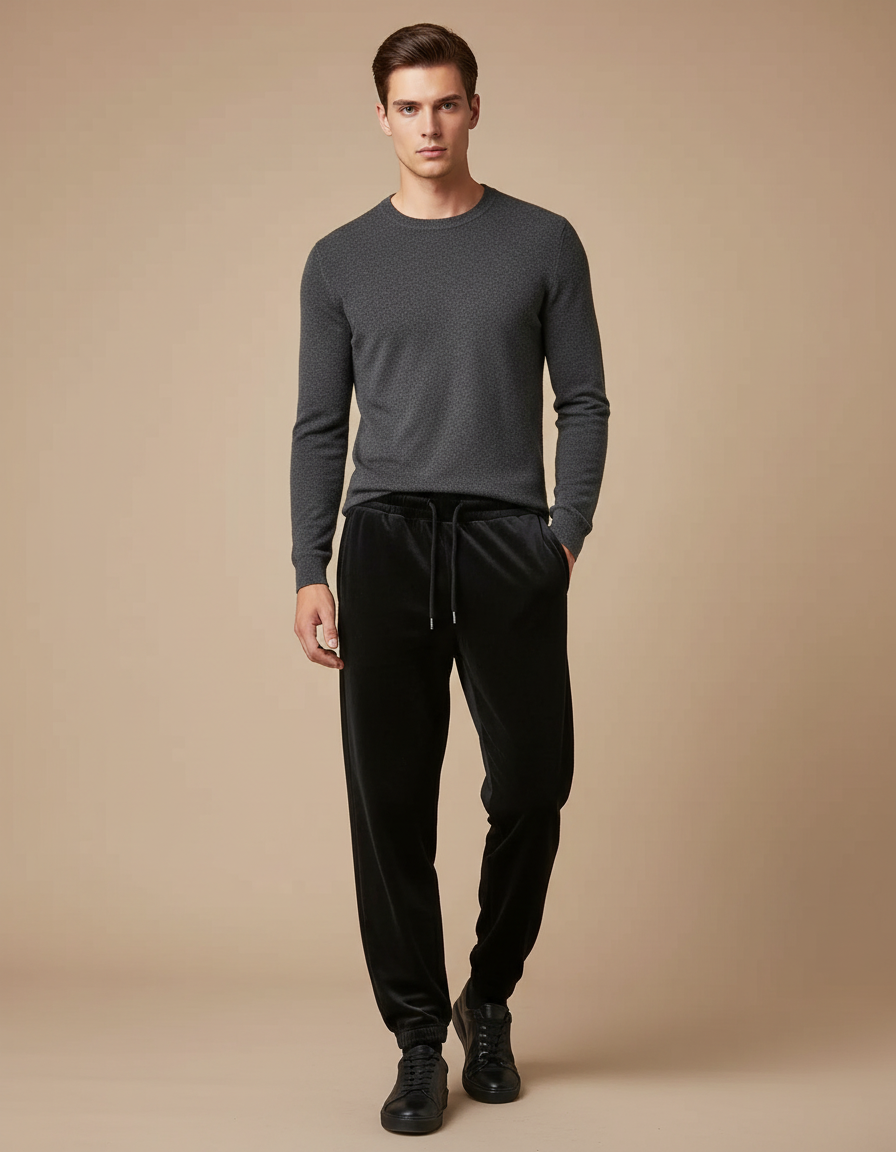 Pantalon Velours Noir Homme Droit Décontracté Élégant