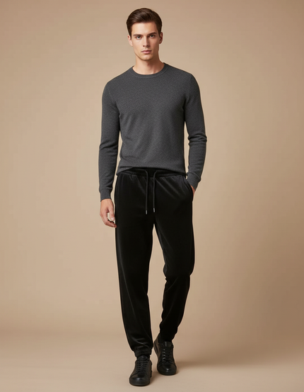 Pantalon Velours Noir Homme Droit Décontracté Élégant