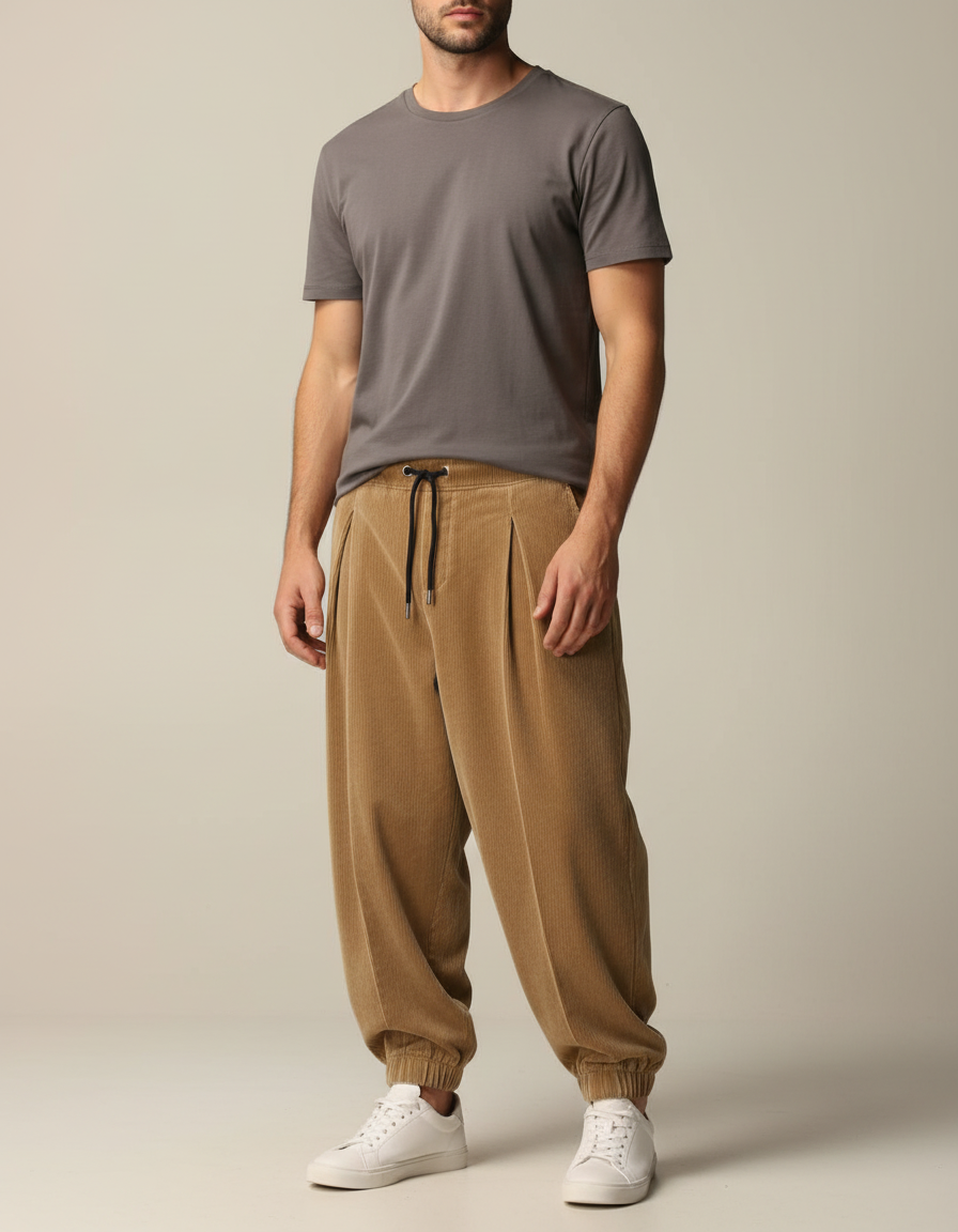 Pantalon Velours Homme Japonais - Camel Cordé