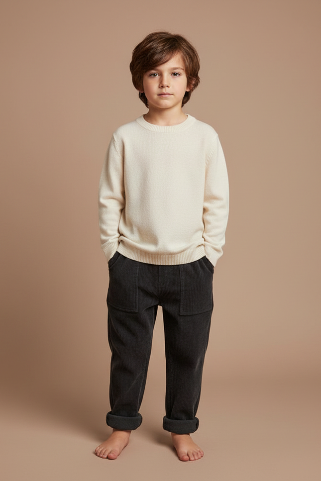 Pantalon Velours Côtelé Gris Ample Confortable Hiver