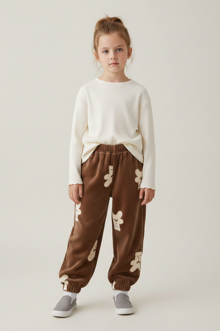 Pantalon Velours Marron Oursons Ample Enfant Hiver