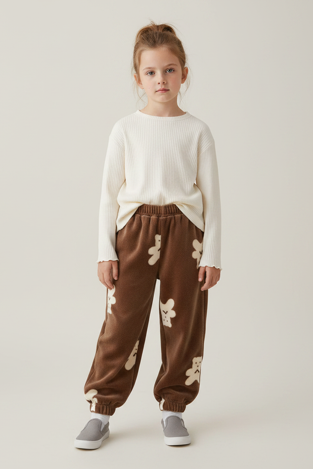 Pantalon Velours Marron Oursons Ample Enfant Hiver