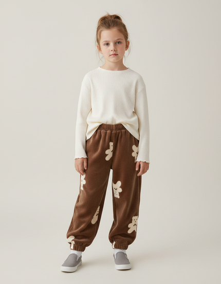 Pantalon Velours Marron Oursons Ample Enfant Hiver