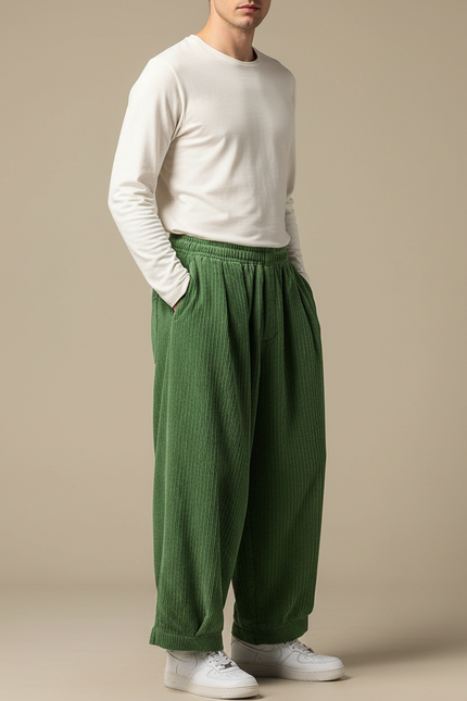Pantalon Velours Cotelé Homme Grande Taille - Vert Cordé