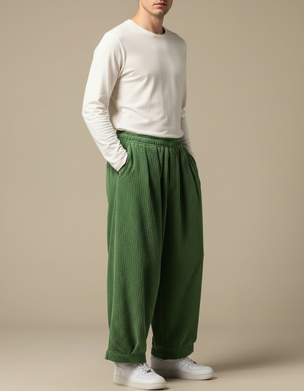 Pantalon Velours Cotelé Homme Grande Taille - Vert Cordé