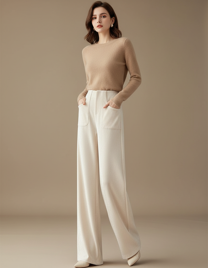 Pantalon Velours Beige Ample Décontracté Poches