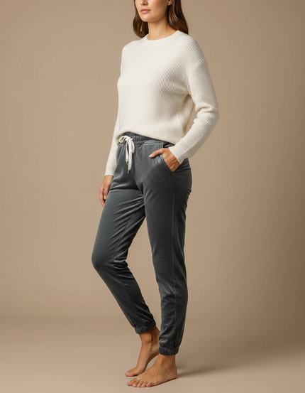 Pantalon Velours Gris Jogger Doux Confortable Femme
