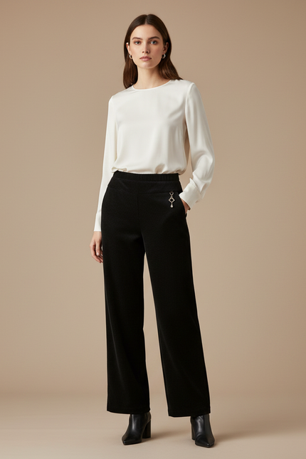 Pantalon Velours Côtelé Noir Large Décontracté - Cordé