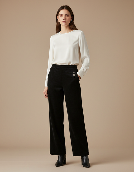 Pantalon Velours Côtelé Noir Large Décontracté - Cordé