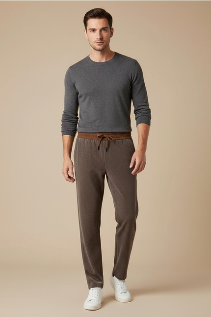 Pantalon Velours Marron Cordon Décontracté Coupe Droite Homme